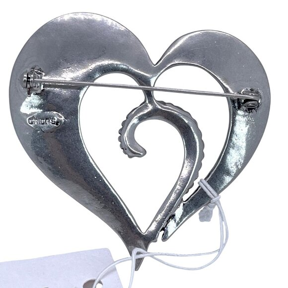 Chicos Silver-Tone Rhinestone Heart Of Change Brooch Pin Fashion Statement NWT - Picture 4 of 10